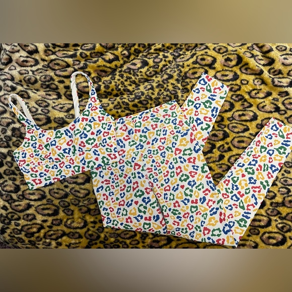 Beach Riot Set Primary Color Leopard Print Matching Set SZ Large - Picture 5 of 11